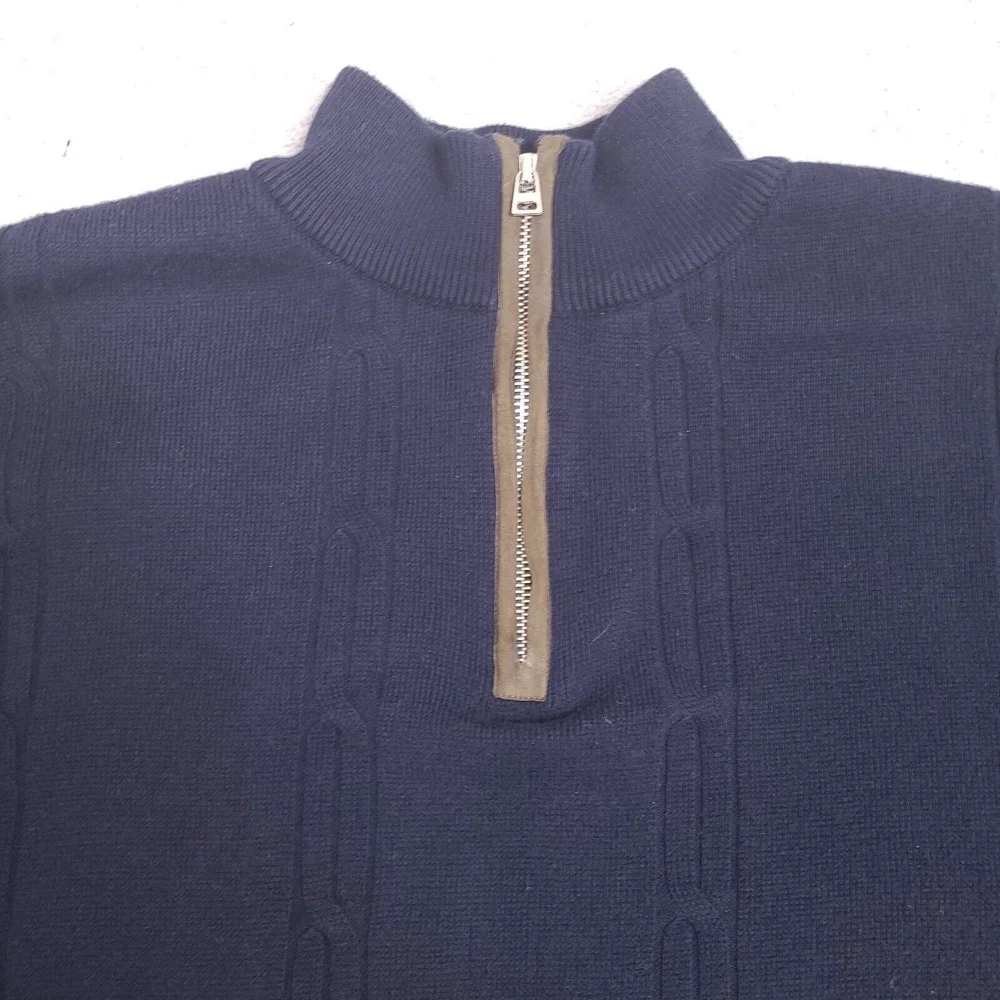 Alex Cannon‎ Sweater Mens Large Navy Blue 1/4 Zip Mock Neck